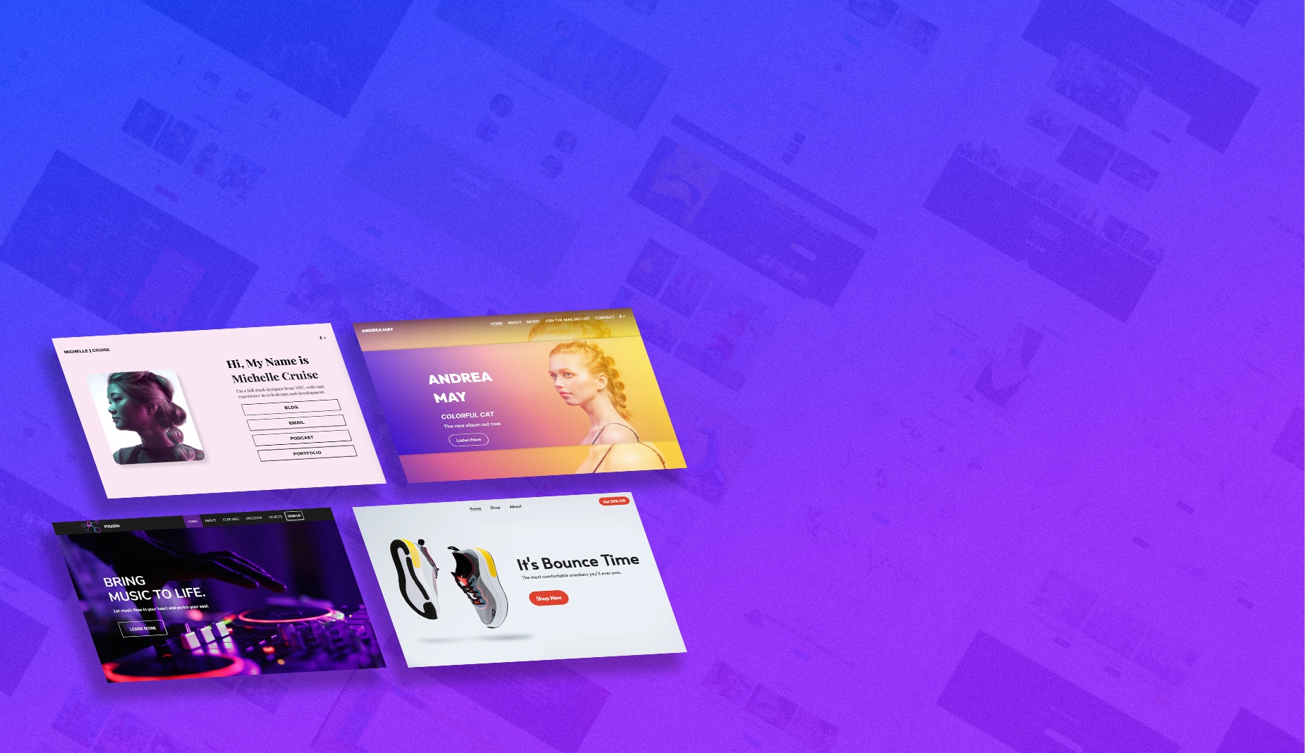 Website design homepages on purple gradient background